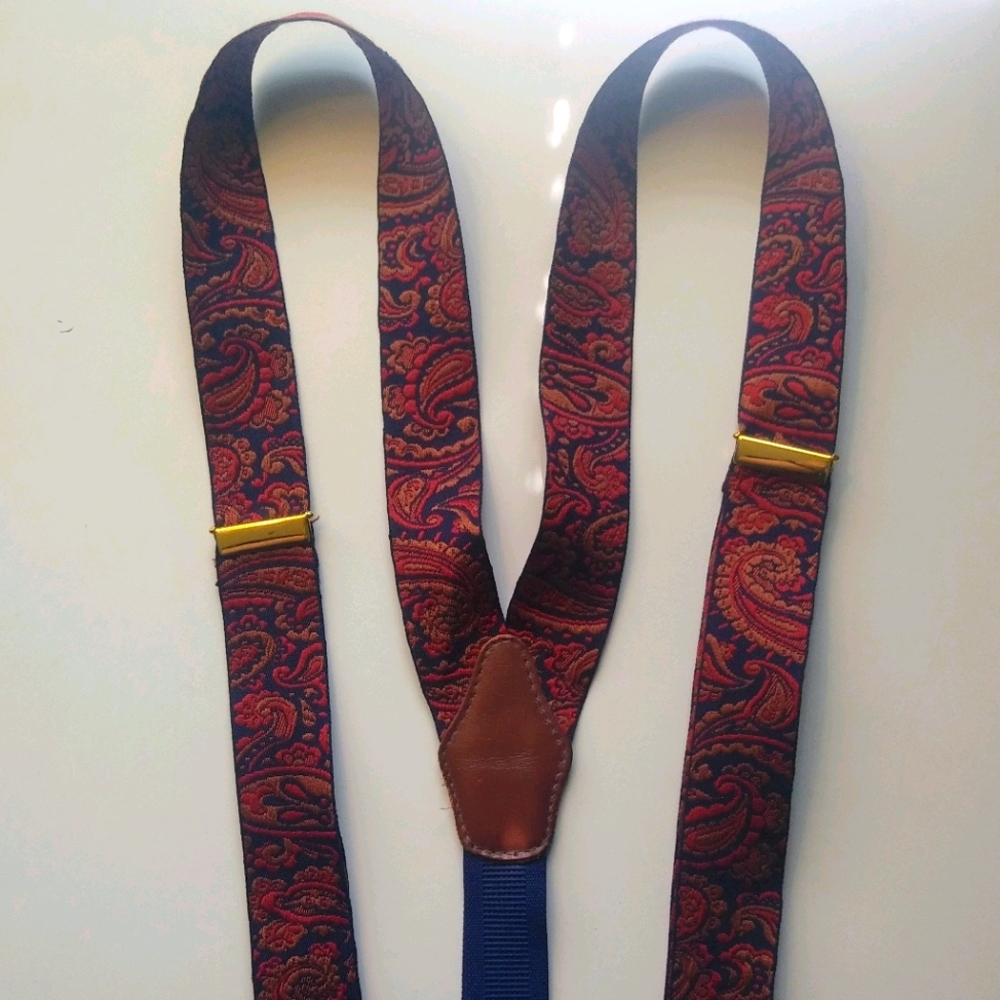 VTG Embroidered Leather Button Suspenders